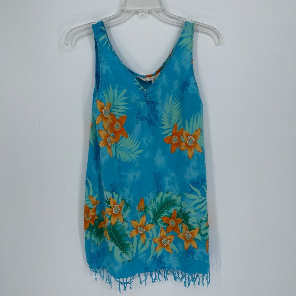 White Stag Vintage Women's‎ Blue Floral Fringe Resortwear Tank Top Size S 4-6